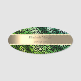 Elegant Green Leopard Print,Stripe, Pearls Naamplaatje