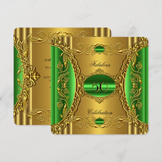 Elegant Green Limoen Gold Fabulous 50th Birthday Kaart (Voorkant / Achterkant)
