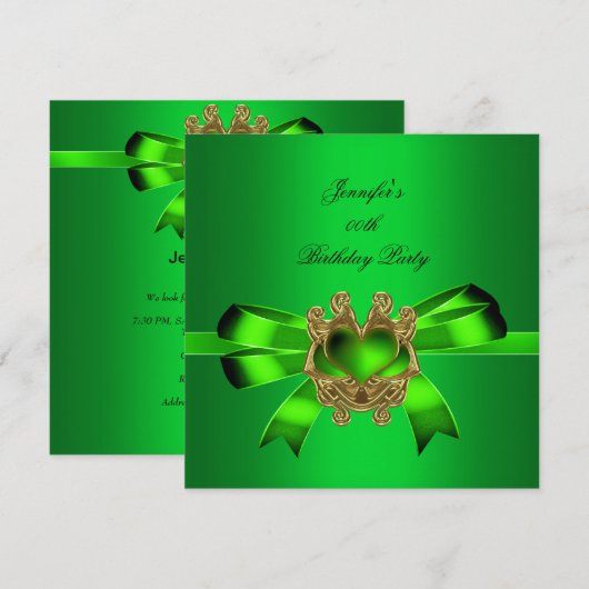 Elegant Green Limoen Jewel Bow Birthday Party Kaart (Voorkant / Achterkant)