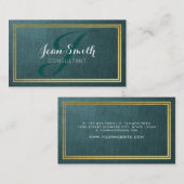 Elegant Green Linen Gold Foil Border Consultant Visitekaartje (Voorkant / Achterkant)