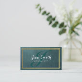 Elegant Green Linen Gold Foil Border Consultant Visitekaartje (Staand voorkant)