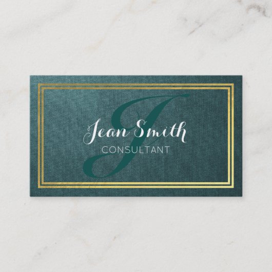 Elegant Green Linen Gold Foil Border Consultant Visitekaartje (Voorkant)