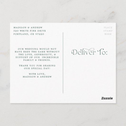 Elegant Green Love and Bedankt Wedding Bedankt Briefkaart (Achterkant)