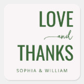 Elegant Green Love Thanks Vierkante Sticker (Voorkant)