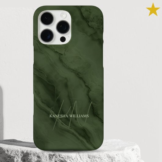 Elegant Green Marble Custom Name Monogrammed Case-Mate iPhone Case