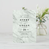 Elegant Green Marble & Glitter Wedding Invitation Kaart (Staand voorkant)