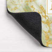 Elegant Green Marble Monogram Faux Gold Glitter Muismat (Hoek)
