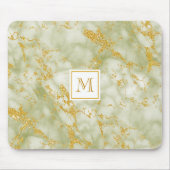 Elegant Green Marble Monogram Faux Gold Glitter Muismat (Voorkant)
