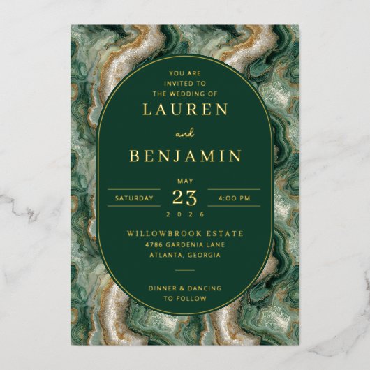 Elegant Green Marble Wedding Invitation Folie Uitnodiging (Voorkant)
