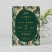 Elegant Green Marble Wedding Invitation Folie Uitnodiging (Staand Voorkant)