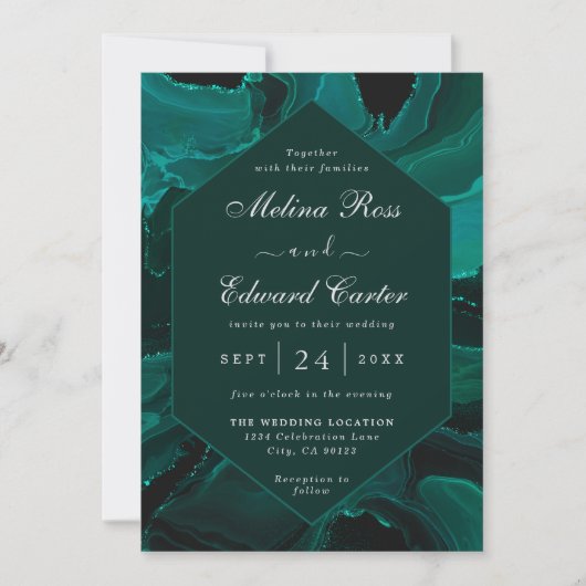 Elegant Green Marble Wedding Invitation Save The Date (Voorkant)