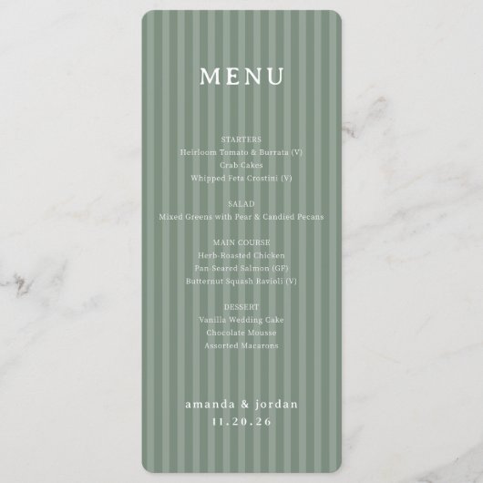Elegant Green Menu Stripes (Voorkant)