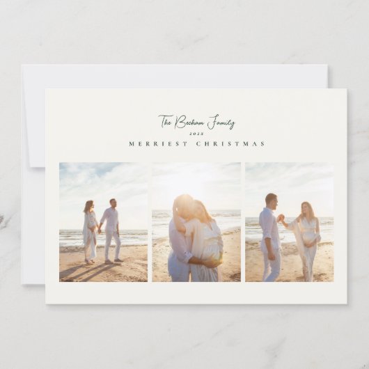 elegant green merriest christmas 3 photo collage feestdagenkaart (Voorkant)