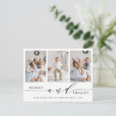 Elegant Green Merry & Bright 3 Foto Holiday Briefkaart (Staand voorkant)