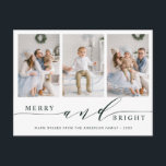 Elegant Green Merry & Bright 3 Foto Holiday Briefkaart<br><div class="desc">Eenvoudig en elegant vakantiefotobriefkaart. Voor meer geavanceerde aanpassing van dit ontwerp,  te klikken gelieve de Customize Verdere verbinding om de doopvont,  de grootte,  de kleur,  enz. te veranderen.</div>