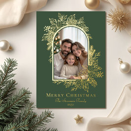 Elegant Green Merry Christmas Photo  Folie Feestdagenkaart