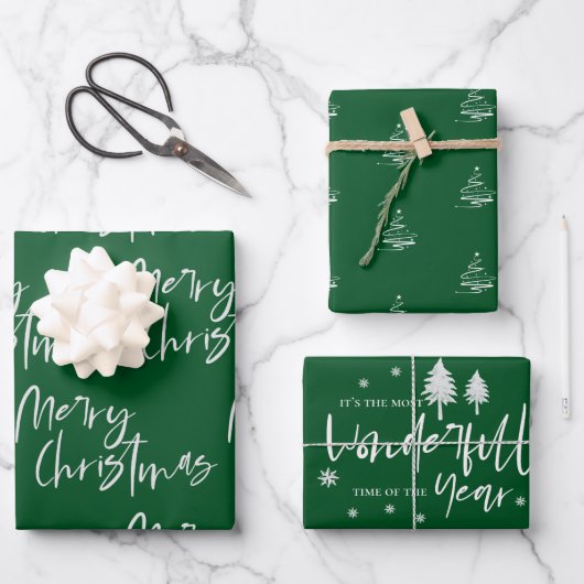 Elegant Green Merry Christmas Quote Gift Inpakpapier Vel (Voorkant)