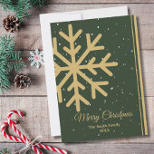 Elegant Green Merry Christmas Snowflake Flat Feestdagenkaart