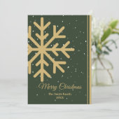 Elegant Green Merry Christmas Snowflake Flat Feestdagenkaart (Staand voorkant)
