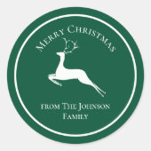 Elegant Green Merry kerstreindeer - aangepast cade Ronde Sticker (Voorkant)