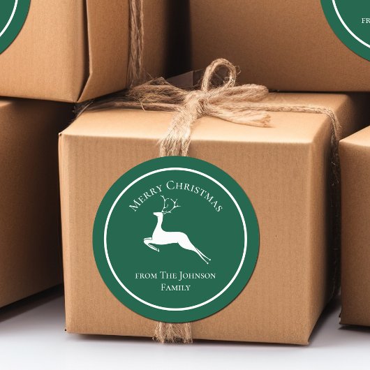 Elegant Green Merry kerstreindeer - aangepast cade Ronde Sticker