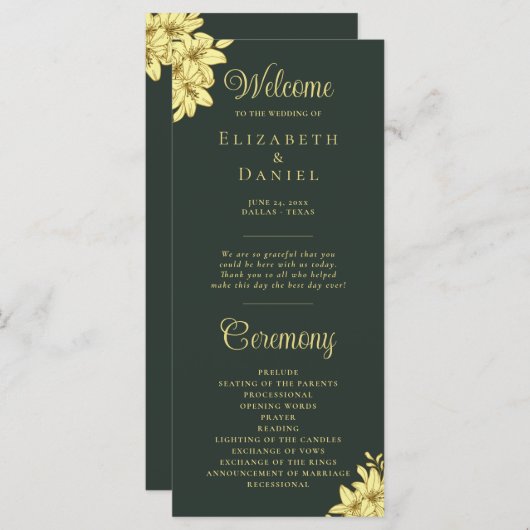 Elegant Green met Gold Typography Wedding Programmakaart (Voorkant / Achterkant)