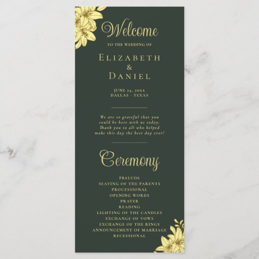 Elegant Green met Gold Typography Wedding Programmakaart (Voorkant)