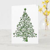 Elegant Green Metallic Kerstboom Kaart (Gele Bloem)