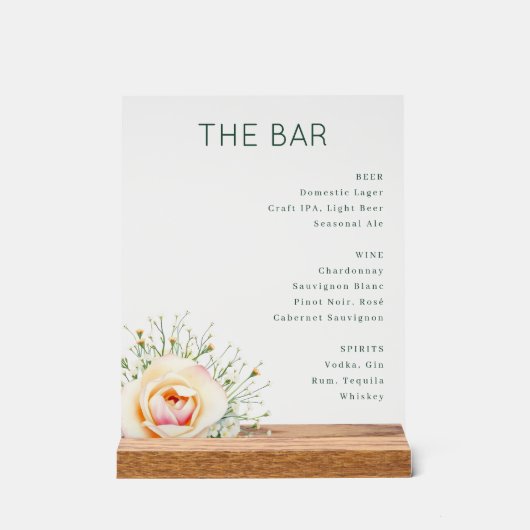 Elegant Green Minimalist Bar Menu Acryl Bord (Voorkant)