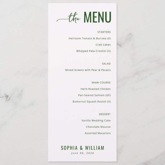 Elegant Green Minimalist Menu (Voorkant)