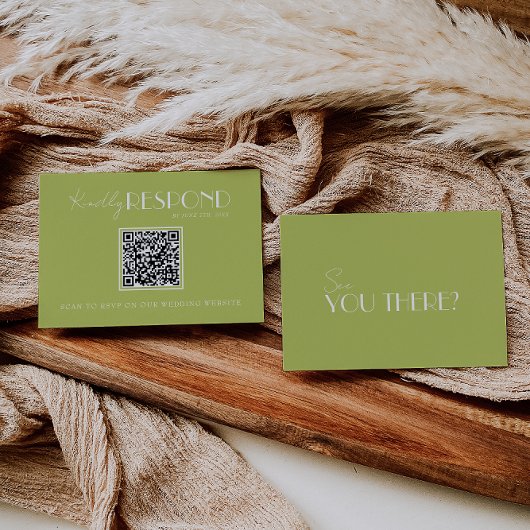 Elegant Green Minimalist QR Code Wedding RSVP Kaartje