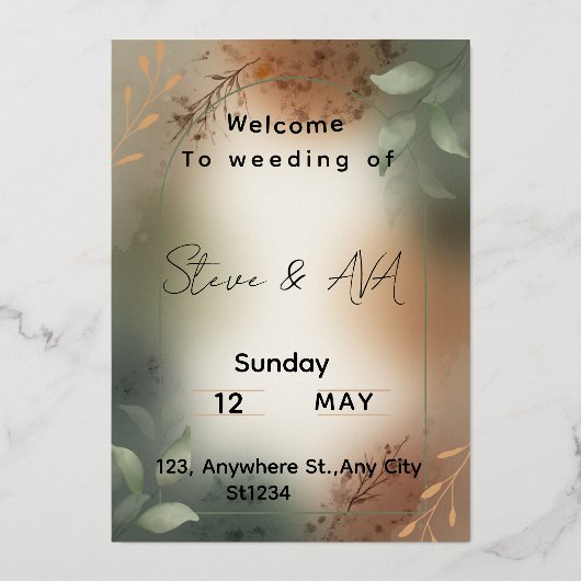 Elegant Green Minimalist Wedding Invitation Folie Uitnodiging (Voorkant)