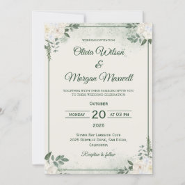 Elegant Green Minimalist Wedding Invitation Kaart