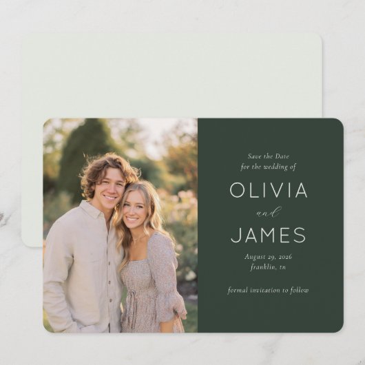 Elegant Green Modern Photo Save The Date (Voorkant / Achterkant)