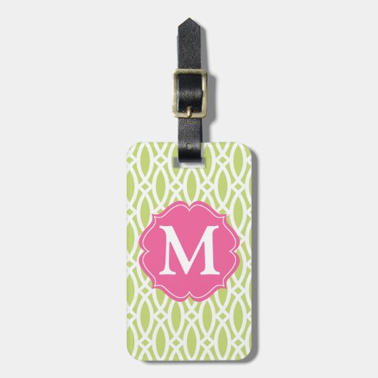 Elegant Green Modern Trellis Personalized Bagagelabel (Voorkant verticaal)