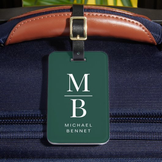 Elegant Green Monogram Bagagelabel (Voorkant Insitu 2)