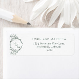 Elegant Green Monogram Wedding Return Address Etiket