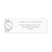 Elegant Green Monogram Wedding Return Address Etiket (Voorkant)