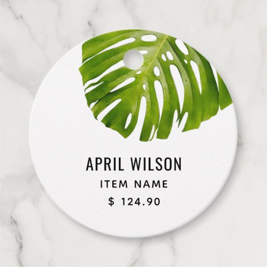 ELEGANT GREEN MONSTERA LEAF FOLIAGE PRICE BEDANKJES LABELS (Voorkant)