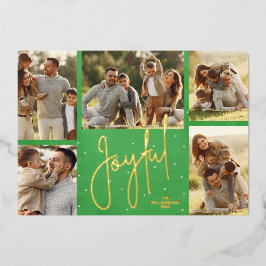Elegant Green Multi Photo Joyful Gold Folie Feestdagenkaart