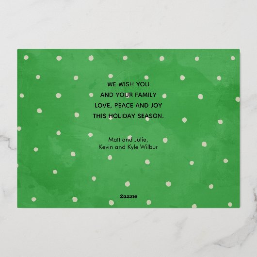 Elegant Green Multi Photo Joyful Silver Folie Feestdagenkaart (Achterkant)