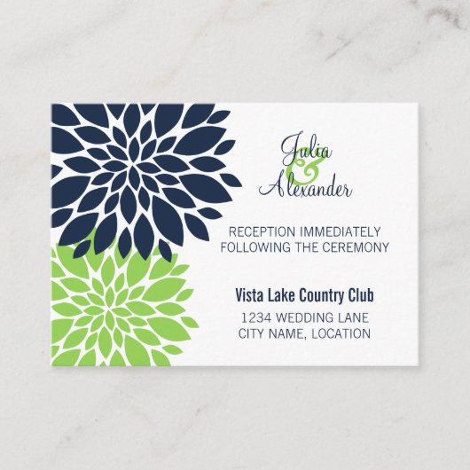Elegant Green Navy Floral Burst Reception Kaarten (Voorkant)