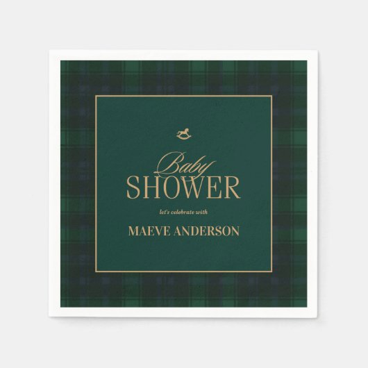 Elegant Green navy gold Plaid tartan Baby shower Servet (Voorkant)