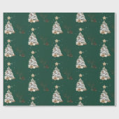 Elegant Green New Year Frosted Tree Cadeaupapier (Vlak)