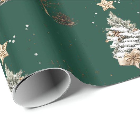 Elegant Green New Year Frosted Tree Cadeaupapier (Rol Hoek)