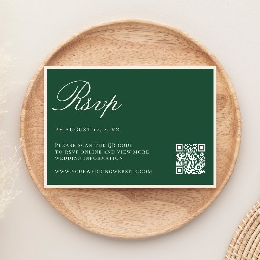 Elegant Green Old Money QR Code Wedding RSVP Kaartje
