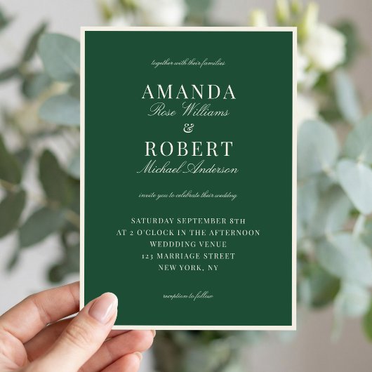Elegant Green Old Money Wedding Kaart