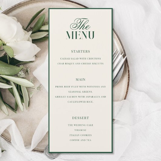 Elegant Green Old Money Wedding Menu
