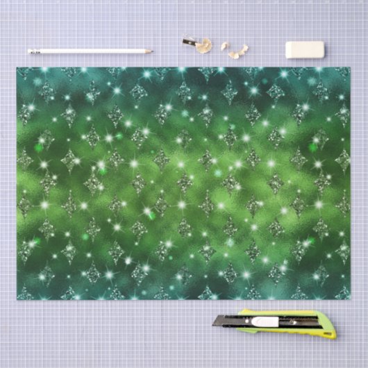 Elegant Green Ombre Glitter Celestial Pattern Tissuepapier (Craft)
