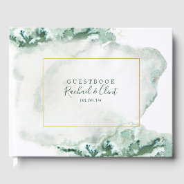 Elegant Green Ombre Marble Wedding Guestbook Gastenboek